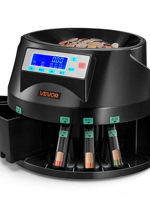 Coin Counter Machine, 5 Denominations, Accurate Coin Sorter Machine, Sorts Up to 225 Coins Per Minute, USD Change Counter with LCD Display, Smooth Operation, Batch Feature, Holds 1500 Coins