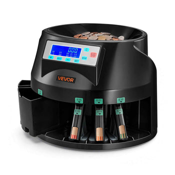 Coin Counter Machine, 5 Denominations, Accurate Coin Sorter Machine, Sorts Up to 225 Coins Per Minute, USD Change Counter with LCD Display, Smooth Operation, Batch Feature, Holds 1500 Coins