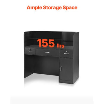 Reception Desk, 47 Inch Rectangular Front Counter Table, Office Reception Counter with Lockable Drawer and Storage Cabinet, for Checkout, Lobby, Beauty Salon and Office, Black