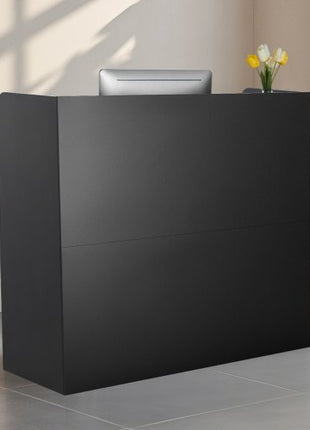 Reception Desk, 47 Inch Rectangular Front Counter Table, Office Reception Counter with Lockable Drawer and Storage Cabinet, for Checkout, Lobby, Beauty Salon and Office, Black