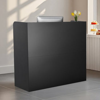 Reception Desk, 47 Inch Rectangular Front Counter Table, Office Reception Counter with Lockable Drawer and Storage Cabinet, for Checkout, Lobby, Beauty Salon and Office, Black