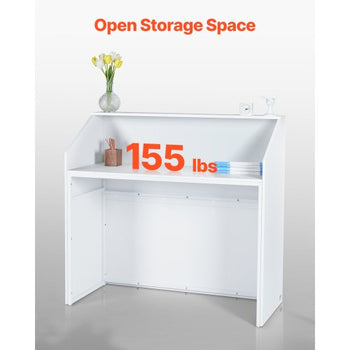 Reception Desk, 46 Inch Rectangular Front Counter Table, Office Reception Desk, Retail Counter and Front Reception Counter, for Checkout, Lobby, Beauty Salon and Office, White