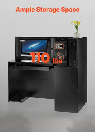 Reception Desk, 55Inch L-Shaped Front Counter Table, Office Reception Counter with Drawer Keyboard Tray and Storage Cabinet, for Checkout, Lobby, Beauty Salon & Office, Black