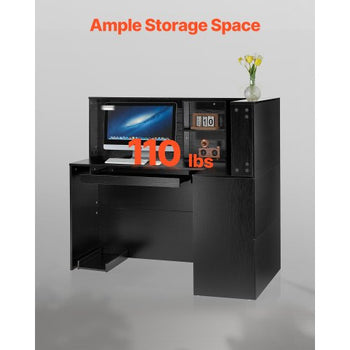 Reception Desk, 55Inch L-Shaped Front Counter Table, Office Reception Counter with Drawer Keyboard Tray and Storage Cabinet, for Checkout, Lobby, Beauty Salon & Office, Black