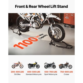 Motorcycle Stand Lift, 1100lbs Capacity Front Rear Combo Stand Lift, Front Wheel Dual-Fork Stand, Rear U+L Fork Swingarm Spool Stand, for Most Yamaha Honda Kawasaki Suzuki Motorcycles, Black
