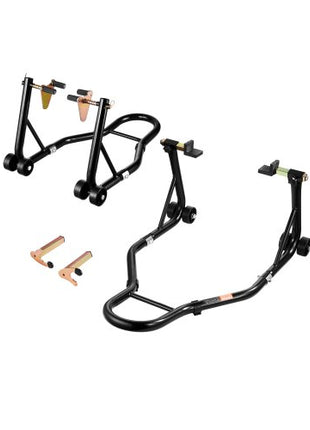 Motorcycle Stand Lift, 1100lbs Capacity Front Rear Combo Stand Lift, Front Wheel Dual-Fork Stand, Rear U+L Fork Swingarm Spool Stand, for Most Yamaha Honda Kawasaki Suzuki Motorcycles, Black