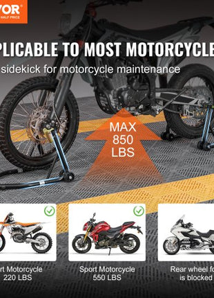 Motorcycle Stand Lift, 850lbs Front Rear Combo Stand Lift Stand, Front and Rear Wheel Fork Stand, U+L Fork Swingarm Spool, Compatible with Most Yamaha Honda Kawasaki Suzuki Motorcycles, Black