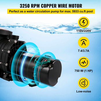 1HP Swimming Pool Pump, Dual Voltage 110V/220V, Circulates 5544GPH for Efficient Water Movement Above Pools, Includes Strainer Basket & Two 1-1/2'' NPT Connectors