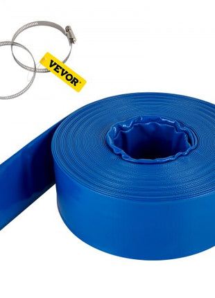 Discharge Hose, 4\" x 105\', PVC Lay Flat Hose, Heavy Duty Backwash Drain Hose with Clamps, Weather-proof & Burst-proof, Ideal for Swimming Pool & Water Transfer, Blue