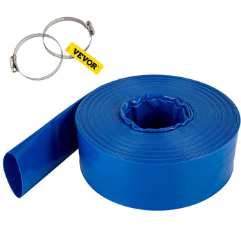 Discharge Hose, 4\" x 105\', PVC Lay Flat Hose, Heavy Duty Backwash Drain Hose with Clamps, Weather-proof & Burst-proof, Ideal for Swimming Pool & Water Transfer, Blue