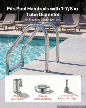Pool Handrail Anchor Kit 2 Pack 316 Stainless Steel for In-ground, Pool Ladder Anchors and Escutcheon Fits 1-7/8 in OD Rail, Secure Fit, Heavy-Duty Mount Set for Hard Concrete, Silver