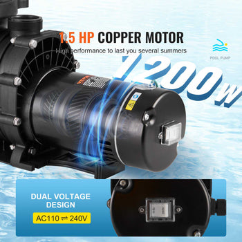 Above Ground Pool Pump, 1.5 HP, 100 GPM Single Speed Swimming Pool Pump, 110V/240V 3450 RPM 50.9 ft Max Head Pool Pump with Filter Basket, for Above Ground Pools Hot Tubs Spas