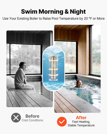 Pool Heat Exchanger, 210K BTU Swimming Pool Heater Exchanger, 316L Stainless Steel Construction, High Efficiency Water to Water Transfer Heating System for Spa, Hot Tub, Indoor/Outdoor, Silver