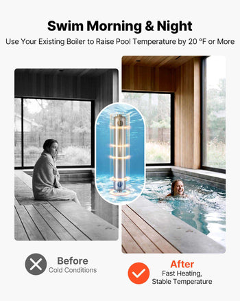 Pool Heat Exchanger, 360K BTU Swimming Pool Heater Exchanger, 316L Stainless Steel Construction, High Efficiency Water to Water Transfer Heating System for Spa, Hot Tub, Indoor/Outdoor, Silver