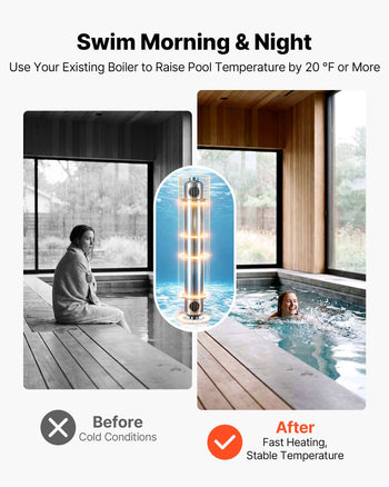 Pool Heat Exchanger, 600K BTU Swimming Pool Heater Exchanger, 316L Stainless Steel Construction, High Efficiency Water to Water Transfer Heating System for Spa, Hot Tub, Indoor/Outdoor, Silver