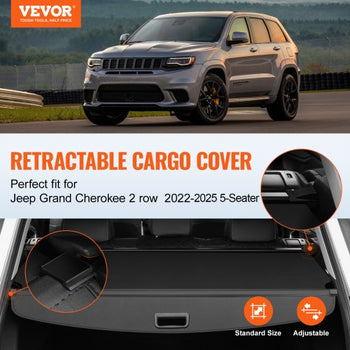 Retractable Cargo Cover, Upgraded Waterproof Trunk Cover Security Shield Shade for Jeep Grand Cherokee 2 Row 2022-2025 5-Seater, UV Proof Rear Trunk Cover Aluminum Alloy & PVC Leather Texture