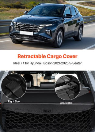 Retractable Cargo Cover, Upgraded Carbon Fiber Texture Trunk Cover, Anti-Peeping Luggage Privacy Shield, Easy Installation Security Shade with Cargo Net, for Hyundai Tucson 2021-2025 5-Seater