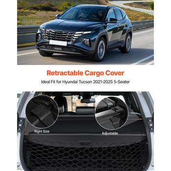 Retractable Cargo Cover, Upgraded Carbon Fiber Texture Trunk Cover, Anti-Peeping Luggage Privacy Shield, Easy Installation Security Shade with Cargo Net, for Hyundai Tucson 2021-2025 5-Seater