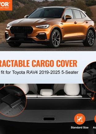 Retractable Cargo Cover for Toyota, Upgraded Waterproof Trunk Cover Security Shield Shade for Toyota RAV4 2019-2025 5-Seater, UV Resistant Rear Trunk Cover, Aluminum Alloy & PVC Leather Texture