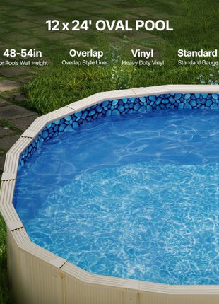 12 x 24 ft Oval Pool Liner, Overlap Style Above Ground Pool Liners, 48-to-54inch Wall Height, Durable Pool Liner, Standard Gauge Vinyl, for Steel Sided Above-Ground Swimming Pools