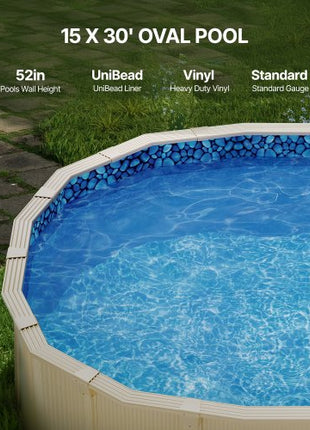 15 x 30 ft Oval Pool Liner, Unibead Above Ground Pool Liners, 52in Wall Height, Durable Standard Gauge Vinyl, Designed for Steel Sided Above-Ground Swimming Pools