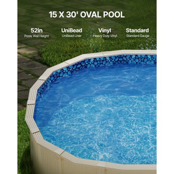 15 x 30 ft Oval Pool Liner, Unibead Above Ground Pool Liners, 52in Wall Height, Durable Standard Gauge Vinyl, Designed for Steel Sided Above-Ground Swimming Pools