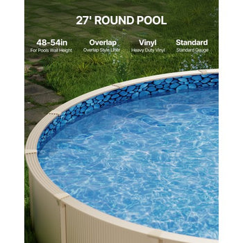 27-ft Round Above Ground Pool Liner, Overlap Pool Liners, Standard Gauge Vinyl, 48-to-54inch Wall Height, Designed for Steel Sided Above-Ground Swimming Pools