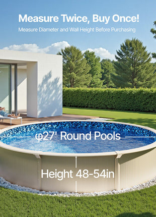 27-ft Round Above Ground Pool Liner, Overlap Pool Liners, Standard Gauge Vinyl, 48-to-54inch Wall Height, Designed for Steel Sided Above-Ground Swimming Pools