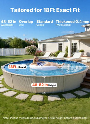 18ft Pool Liner, Round Overlap Swimming Pool Liner for 52 in Wall Height, Premium Vinyl, Easy Install with Leak-Proof Patches, Designed for Steel Sided Above-Ground,Outdoor, Boulder Swirl