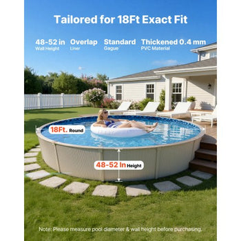 18ft Pool Liner, Round Overlap Swimming Pool Liner for 52 in Wall Height, Premium Vinyl, Easy Install with Leak-Proof Patches, Designed for Steel Sided Above-Ground,Outdoor, Boulder Swirl