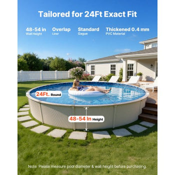 24ft Pool Liner, Round Overlap Swimming Pool Liner for 52 in Wall Height, Premium Vinyl, Easy Install with Leak-Proof Patches, Designed for Steel Sided Above-Ground,Outdoor, Boulder Swirl