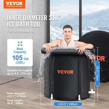 Ice Bath Tub, Cold Water Therapy Plunge Tub for Athletes, Portable Outdoor Ice Barrel Plunge Pool for Recovery, 105 Gal Inflatable Folding Bathtub with Cover, Home Ice Pod for Adult, 34"Lx30"H