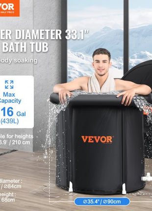 Ice Bath Tub, Cold Water Therapy Plunge Tub for Athlete, Portable Outdoor Ice Barrel Plunge Pool for Recovery, 98 Gal Inflatable Folding Bathtub with Cover, Home Ice Pod for Adult, 35.4"Lx30"H