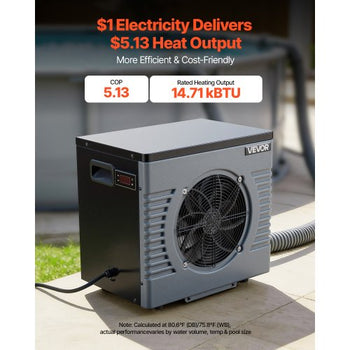 14710 BTU Pool Heat Pump, Electric Pool Heater for Above Ground Up to 3962 Gallons, Max COP 5.13, Heating & Cooling Dual Mode, Low Noise Smart Inverter Compressor, GFCI Protection for Swimming