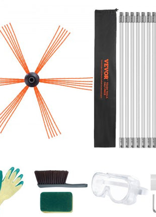 39 Feet Chimney Sweep Kit, w/ 12 Reinforced Nylon Flexible Rods, Ergonomic Chimney Cleaning Brush, 360-Degree Brush Chimney Cleaner, Rich Accessories for Fireplace Flue Home Use Fits most Pipes