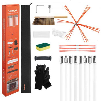 Chimney Sweep Kit, 26 ft Maximum Extendable Length Chimney Brush, Chimneys Cleaning Kit with Bristle Replacements & Goggles, 90° Bendable Fireplace Cleaning Tool, for Square, Rectangle Chimneys