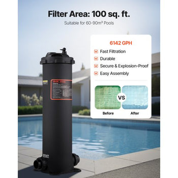 100 sq.ft² Cartridge Pool Filter Valve 6142 GPH Swimming Pool Filtration System
