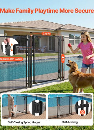 Pool Fence Gate, 4 x 2.5 ft Inground Swimming Pool Fences Gate, Outdoor Security Fencing Door Kit with Self-Closing and Self-Locking Design, 352 gsm Teslin PVC Mesh, Easy Installation, Black