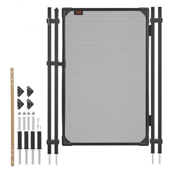 Pool Fence Gate, 4 x 2.5 ft Inground Swimming Pool Fences Gate, Outdoor Security Fencing Door Kit with Self-Closing and Self-Locking Design, 352 gsm Teslin PVC Mesh, Easy Installation, Black
