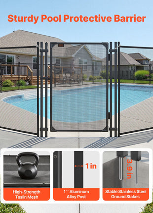 Pool Fence Gate, 4 x 2.5 ft Inground Swimming Pool Fences Gate, Outdoor Security Fencing Door Kit with Self-Closing and Self-Locking Design, 352 gsm Teslin PVC Mesh, Easy Installation, Black