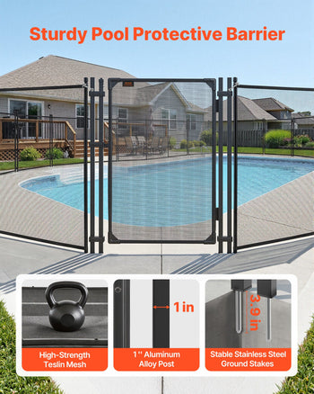 Pool Fence Gate, 4 x 2.5 ft Inground Swimming Pool Fences Gate, Outdoor Security Fencing Door Kit with Self-Closing and Self-Locking Design, 352 gsm Teslin PVC Mesh, Easy Installation, Black