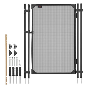 Pool Fence Gate, 4 x 2.5 ft Inground Swimming Pool Fences Gate, Outdoor Security Fencing Door Kit with Self-Closing and Self-Locking Design, 352 gsm Teslin PVC Mesh, Easy Installation, Black