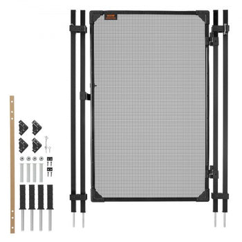 Pool Fence Gate, 4 x 2.5 ft Inground Swimming Pool Fences Gate, Outdoor Security Fencing Door Kit with Metal Latch and Stopper, 352 gsm Teslin PVC Mesh, Square Tube, Easy Installation, Black