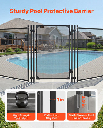 Pool Fence Gate, 4 x 2.5 ft Inground Swimming Pool Fences Gate, Outdoor Security Fencing Door Kit with Metal Latch and Stopper, 352 gsm Teslin PVC Mesh, Square Tube, Easy Installation, Black