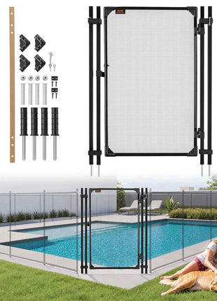 Pool Fence Gate, 4 x 2.5 ft Inground Swimming Pool Fences Gate, Outdoor Security Fencing Door Kit with Metal Latch and Stopper, 352 gsm Teslin PVC Mesh, Square Tube, Easy Installation, Black