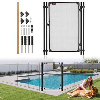 Pool Fence Gate, 4 x 2.5 ft Inground Swimming Pool Fences Gate, Outdoor Security Fencing Door Kit with Metal Latch and Stopper, 352 gsm Teslin PVC Mesh, Square Tube, Easy Installation, Black