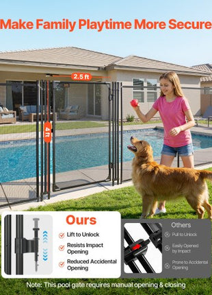 Pool Fence Gate, 4 x 2.5 ft Inground Swimming Pool Fences Gate, Outdoor Security Fencing Door Kit with Metal Latch, 352 gsm Teslin PVC Mesh, Round Tube, Lockable and Easy Installation, Black