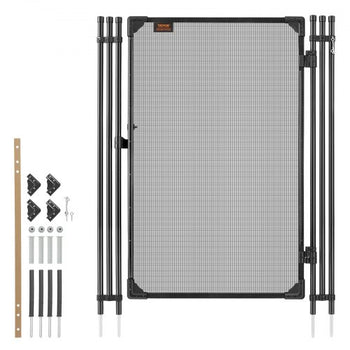 Pool Fence Gate, 4 x 2.5 ft Inground Swimming Pool Fences Gate, Outdoor Security Fencing Door Kit with Metal Latch, 352 gsm Teslin PVC Mesh, Round Tube, Lockable and Easy Installation, Black