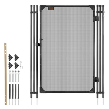 Pool Fence Gate, 4 x 2.5 ft Inground Swimming Pool Fences Gate, Outdoor Security Fencing Door Kit with Metal Latch, 352 gsm Teslin PVC Mesh, Round Tube, Lockable and Easy Installation, Black