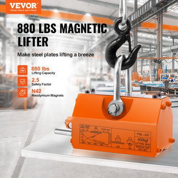 Magnetic Lifter, 880 lbs/400 kg Pulling Capacity, 2.5 Safety Factor, Neodymium & Steel, Lifting Magnet with Release, Permanent Lift Magnets, Heavy Duty Magnet for Hoist, Shop Crane, Block, Board